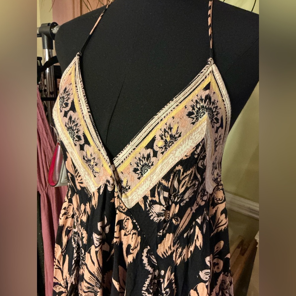Free People Intimates Floral Black and Beige Dress - Size Small - Picture 3 of 4